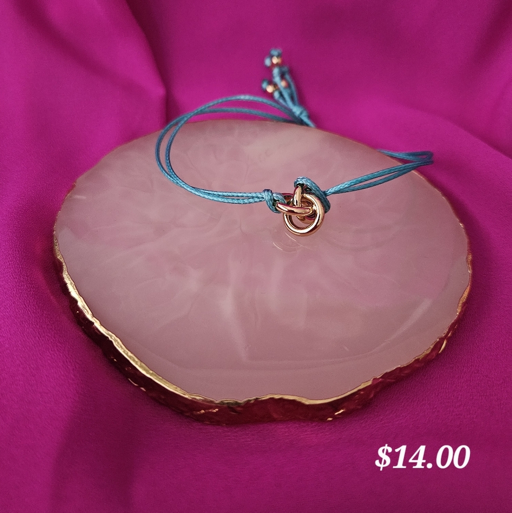 Blue Cord Bracelet with Gold Accents